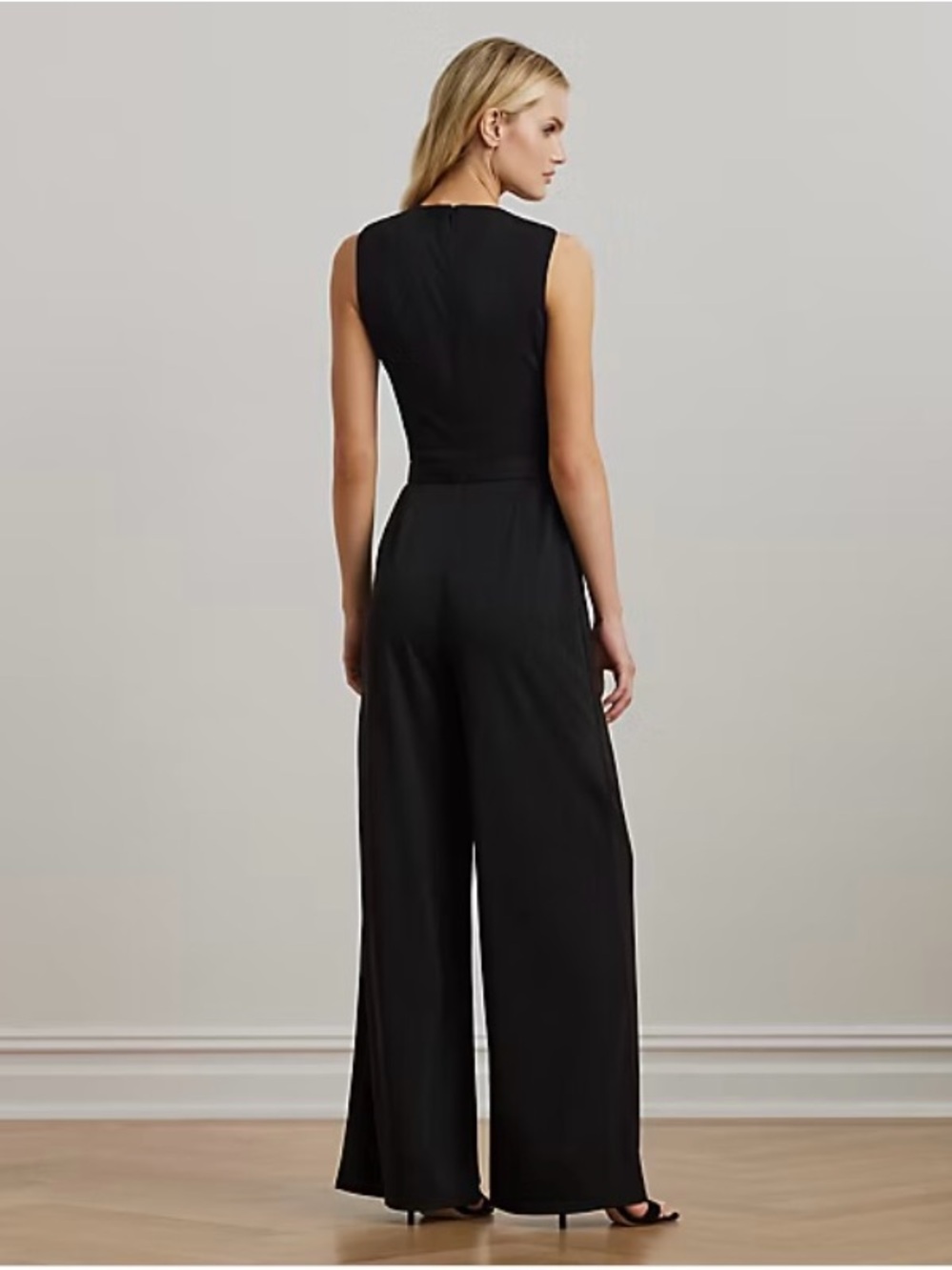 Lauren Ralph Lauren Black Twist-Neck Wide-Leg Jumpsuit - Picture 2 of 9